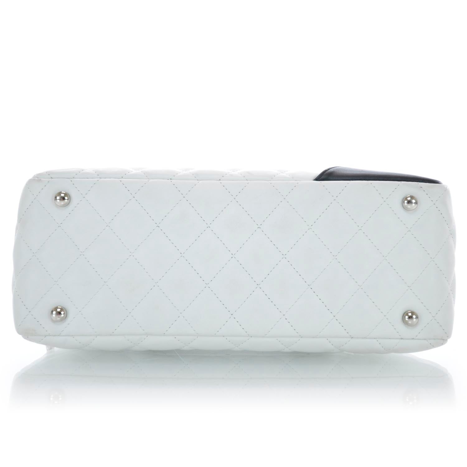 Chanel Calfskin Quilted Large Cambon Bowler White Black 6 of 10