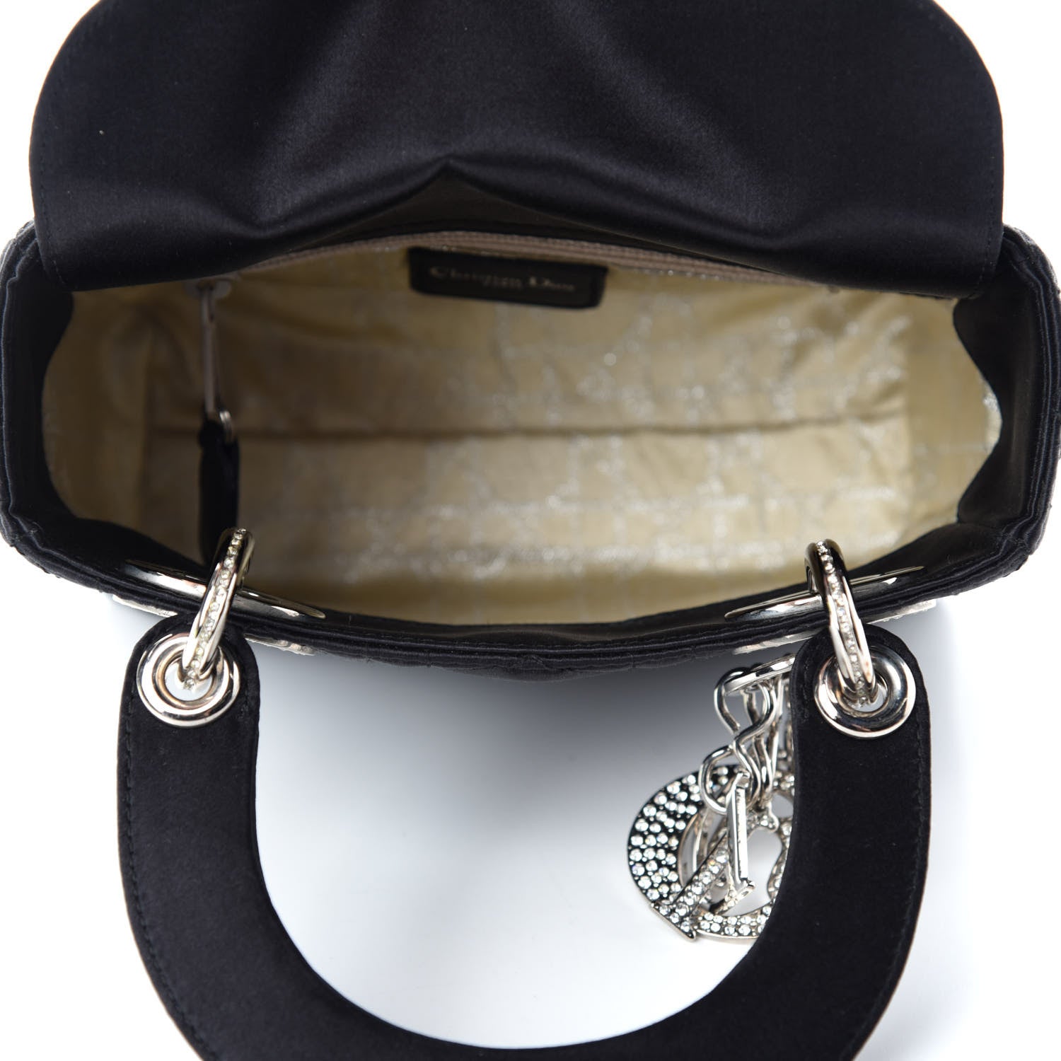 Christian Dior Satin Swarovski Crystal Cannage Mini Lady Dior Black 5 of 10