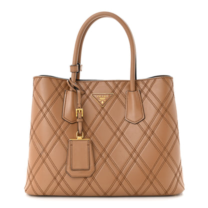 Prada City Calfskin Diamond Stitched Medium Double Bag Caramel 1 of 13