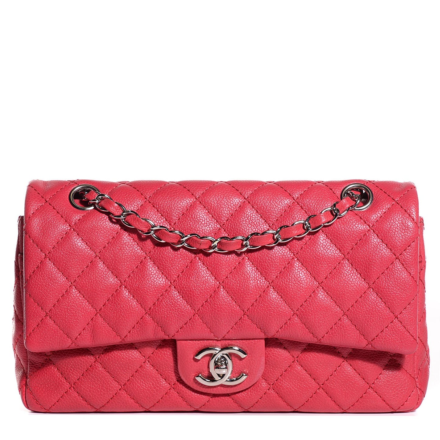 Washed Caviar Medium Double Flap Fuchsia