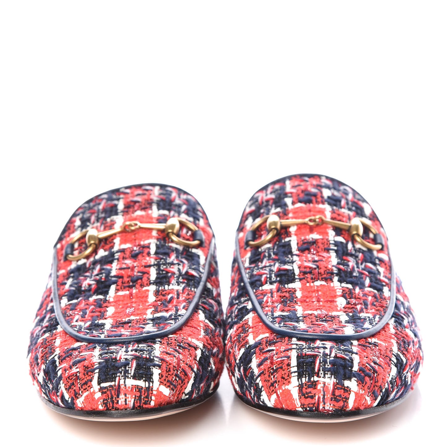 Tweed Check Womens Princetown Slippers 40 Hibiscus Red Royal Blue
