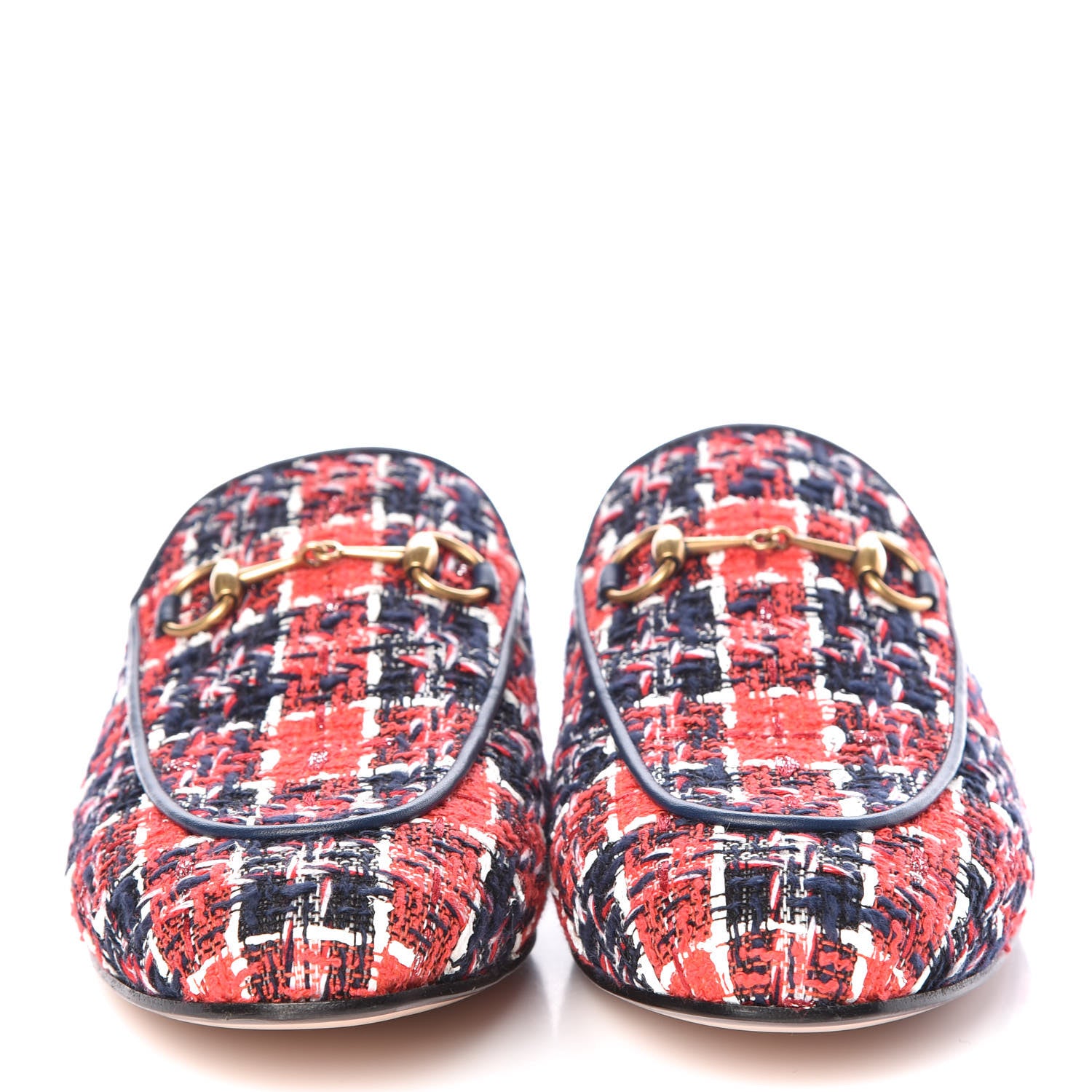 Gucci Tweed Check Womens Princetown Slippers 40 Hibiscus Red Royal Blue 2 of 8