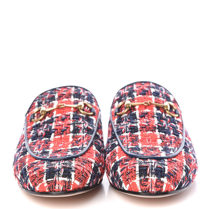 Gucci Tweed Check Womens Princetown Slippers 40 Hibiscus Red Royal Blue 2 of 8