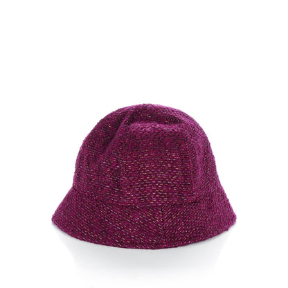 Chanel Wool Tweed Gripoix Bucket Hat 57 Burgundy 3 of 6