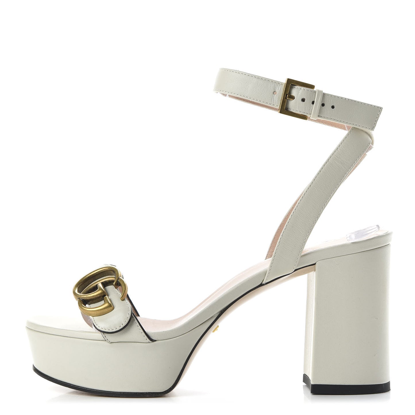 Calfskin GG Marmont Ankle Wrap 30/85mm Platform Sandals 36.5 Mystic White