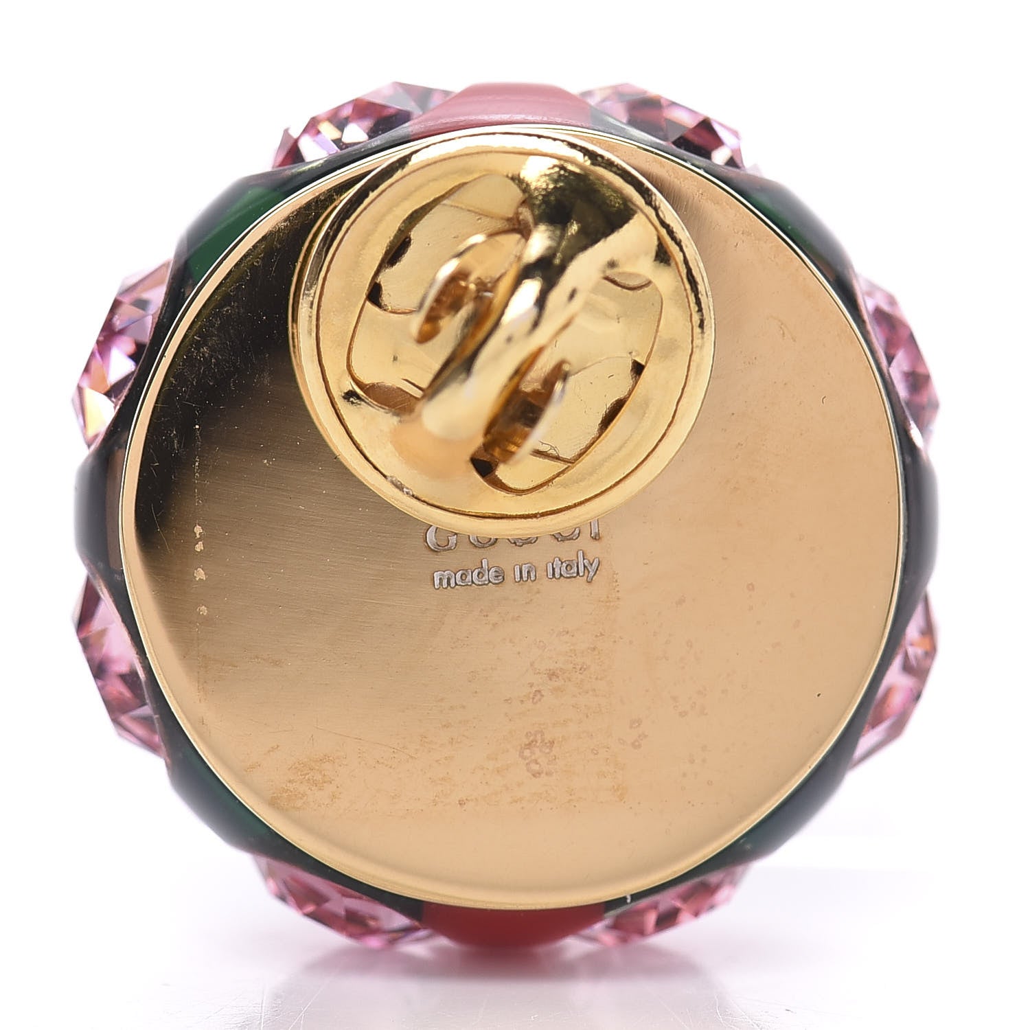 Gucci Crystal Resin Sylvie Vintage Web Brooch Green Red 3 of 4