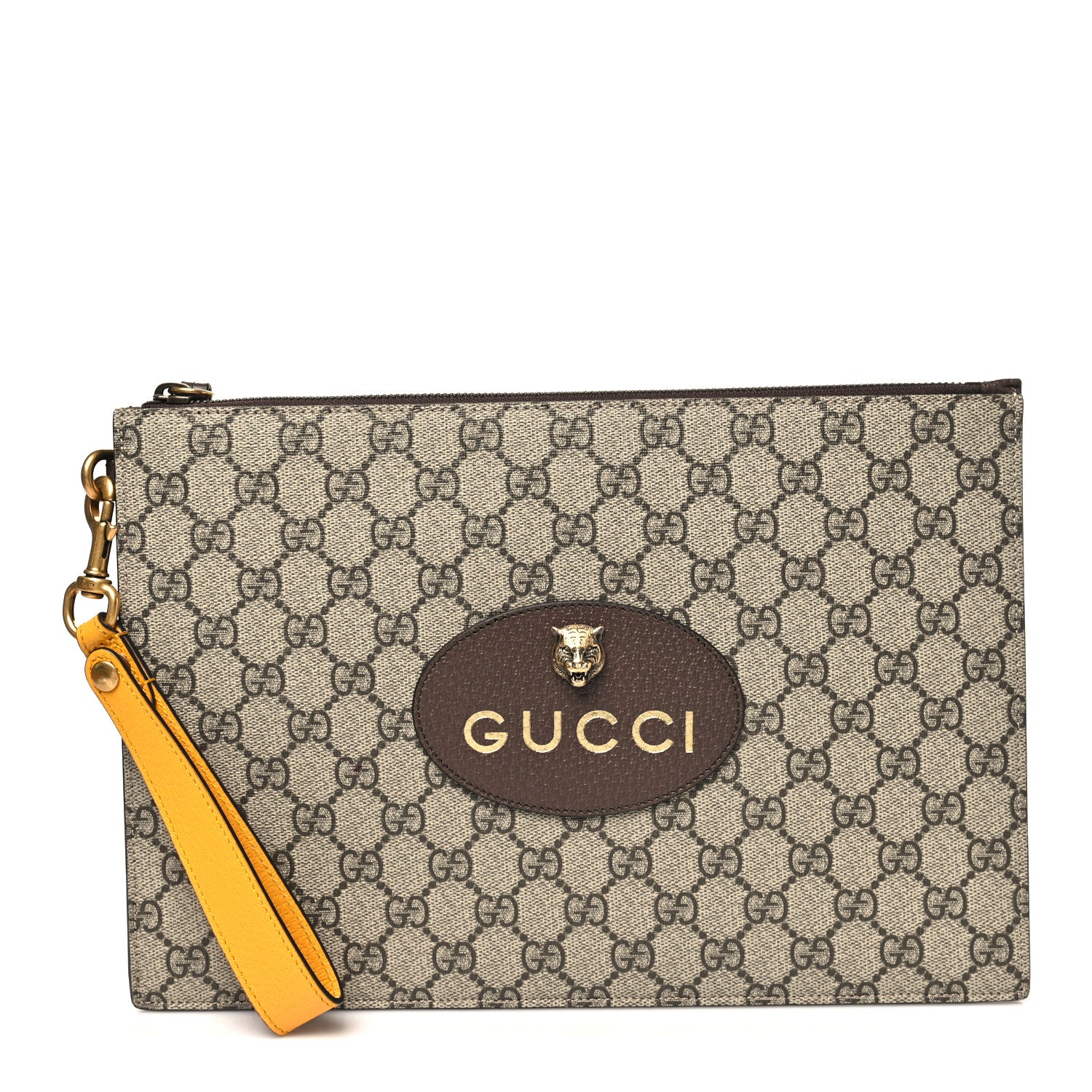 Gucci GG Supreme Monogram Neo Vintage Zip Wristlet Pouch Beige New Acero Crop 1 of 9
