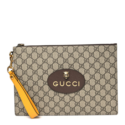 Gucci GG Supreme Monogram Neo Vintage Zip Wristlet Pouch Beige New Acero Crop 1 of 9