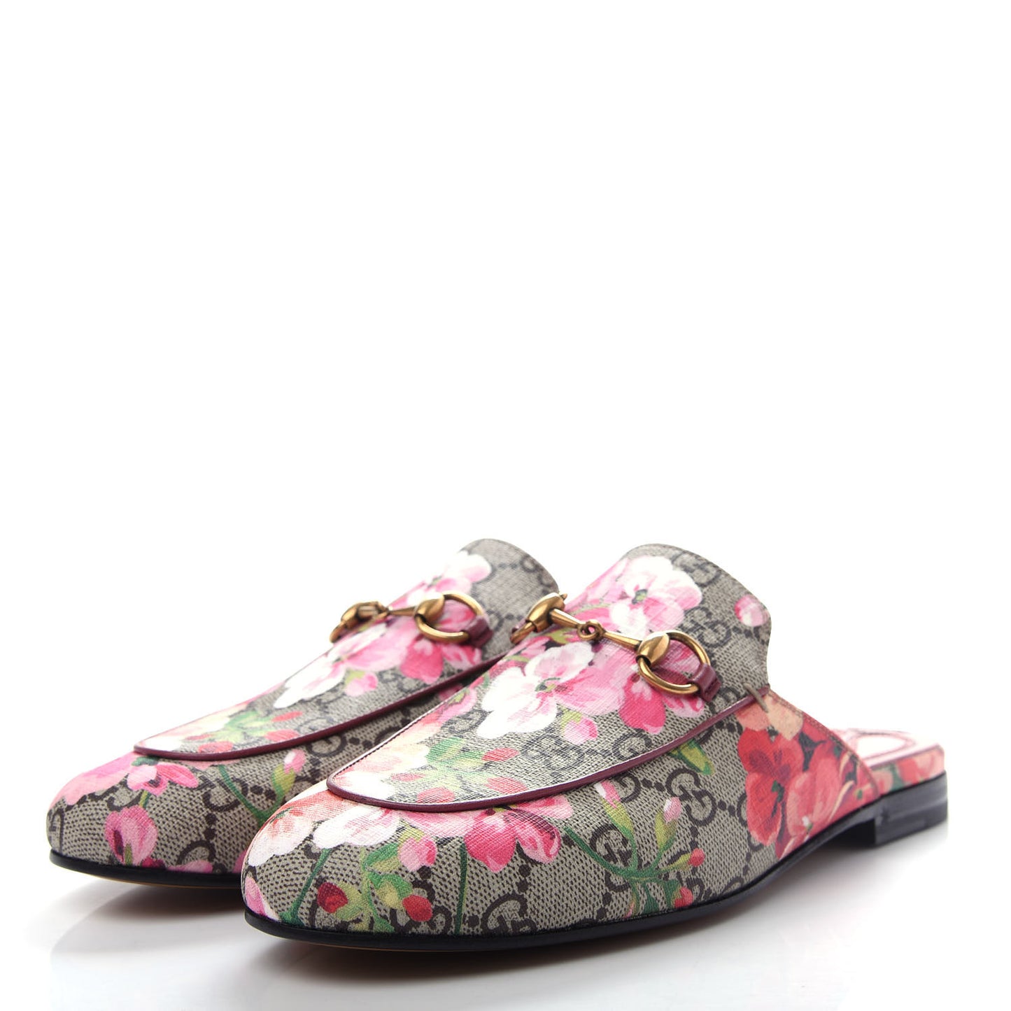GG Supreme Monogram Blooms Womens Princetown Slippers 37 Beige Multicolor Dry Rose