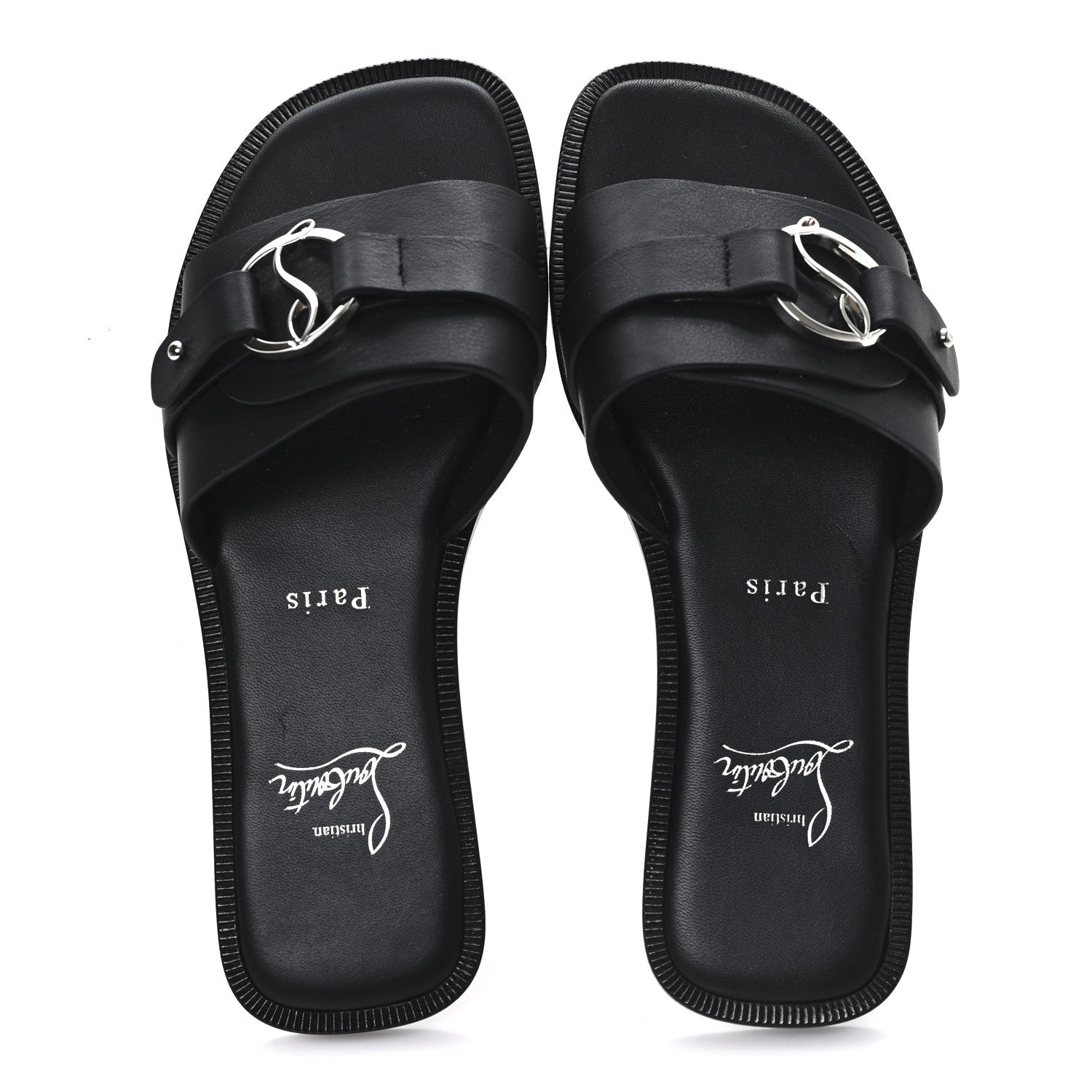 Christian Louboutin Calfskin Her In Roma Flat Slides 37.5 Black 2 of 8