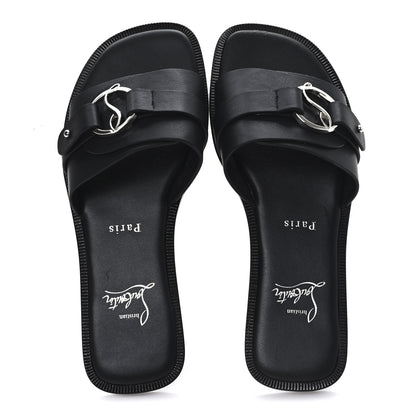 Christian Louboutin Calfskin Her In Roma Flat Slides 37.5 Black 2 of 8