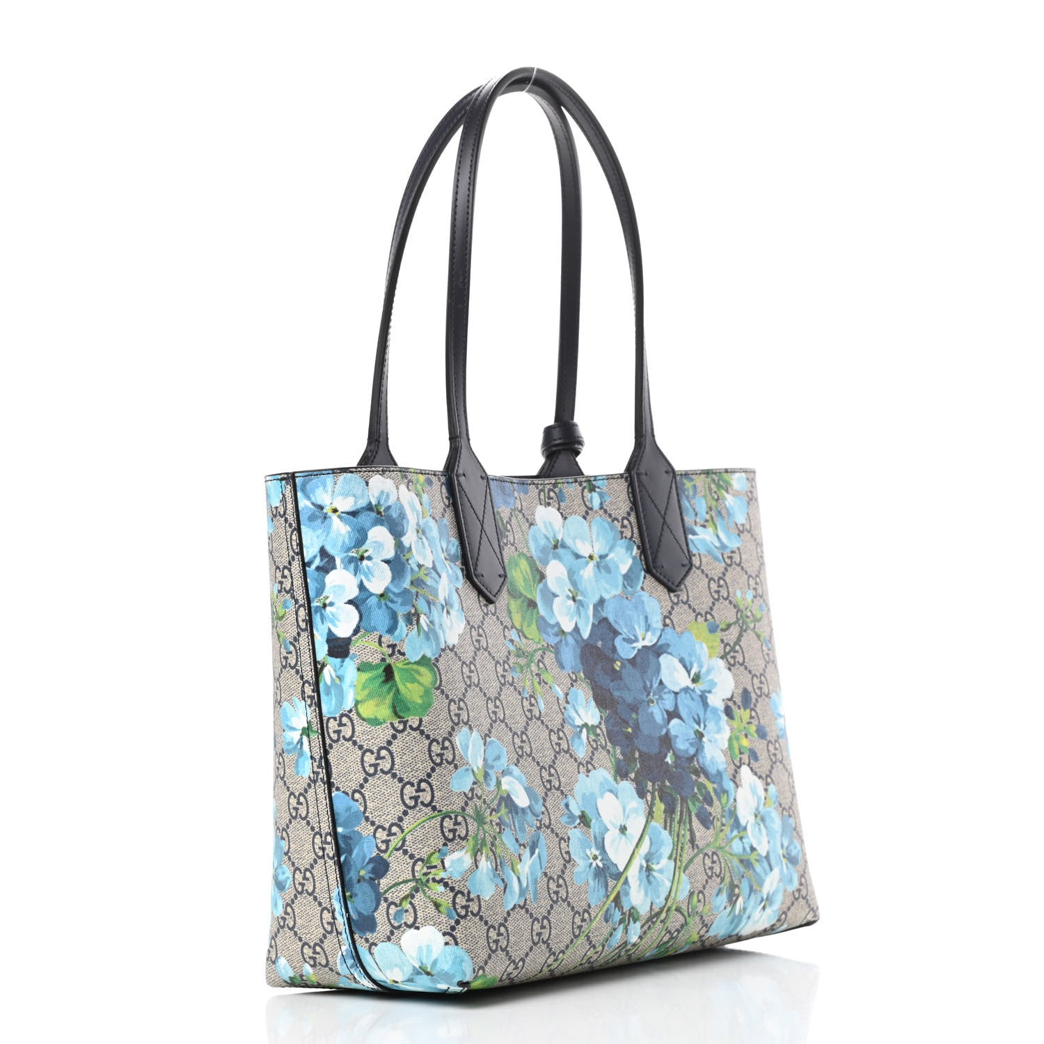 Gucci GG Supreme Monogram Blooms Small Reversible Tote Beige Blue Navy 4 of 14