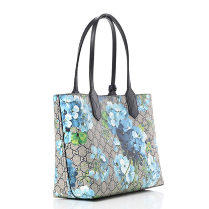 Gucci GG Supreme Monogram Blooms Small Reversible Tote Beige Blue Navy 4 of 14