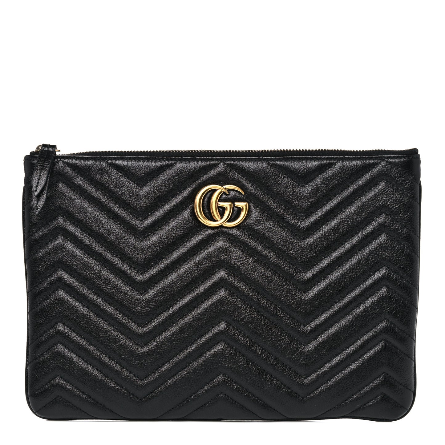 Azalea Calfskin Matelasse Heart GG Marmont Zip Pouch Black