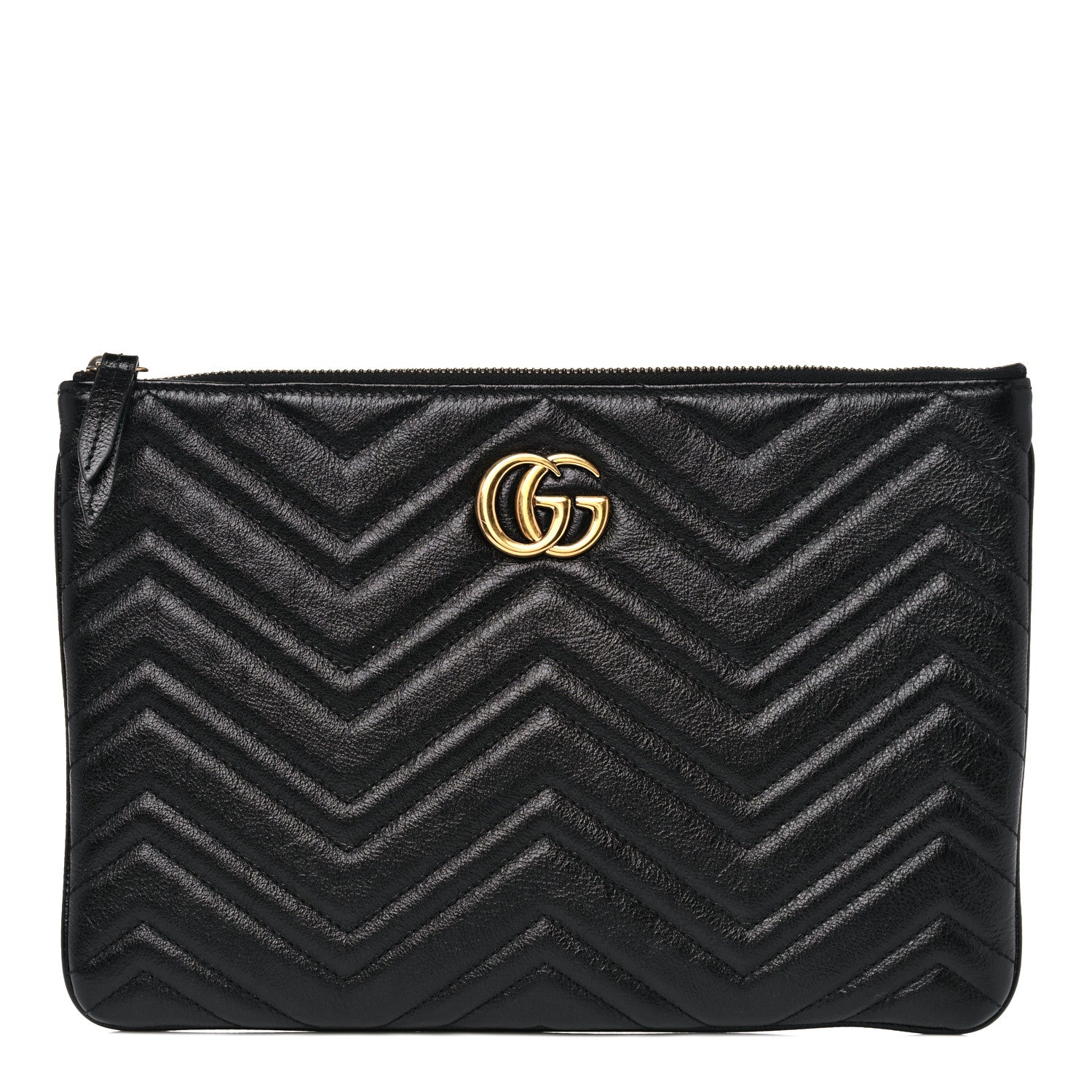 Gucci Azalea Calfskin Matelasse Heart GG Marmont Zip Pouch Black 1 of 13