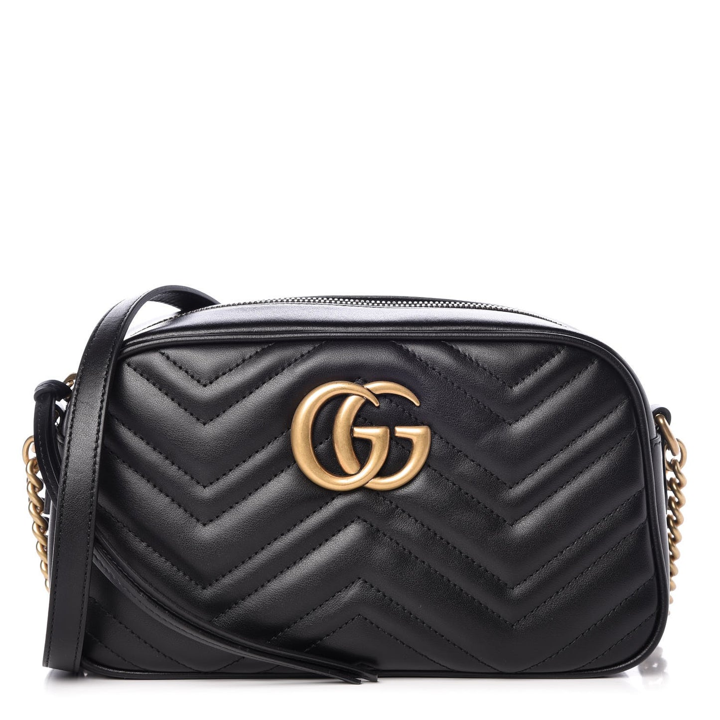 Calfskin Matelasse Small GG Marmont Chain Shoulder Bag Black