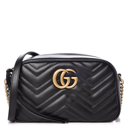 Gucci Calfskin Matelasse Small GG Marmont Chain Shoulder Bag Black 1 of 7