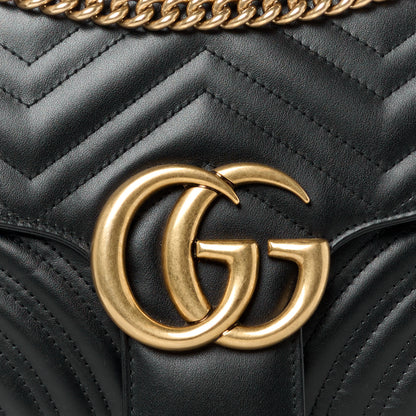 Gucci Calfskin Matelasse Medium GG Marmont Shoulder Bag Black 9 of 12