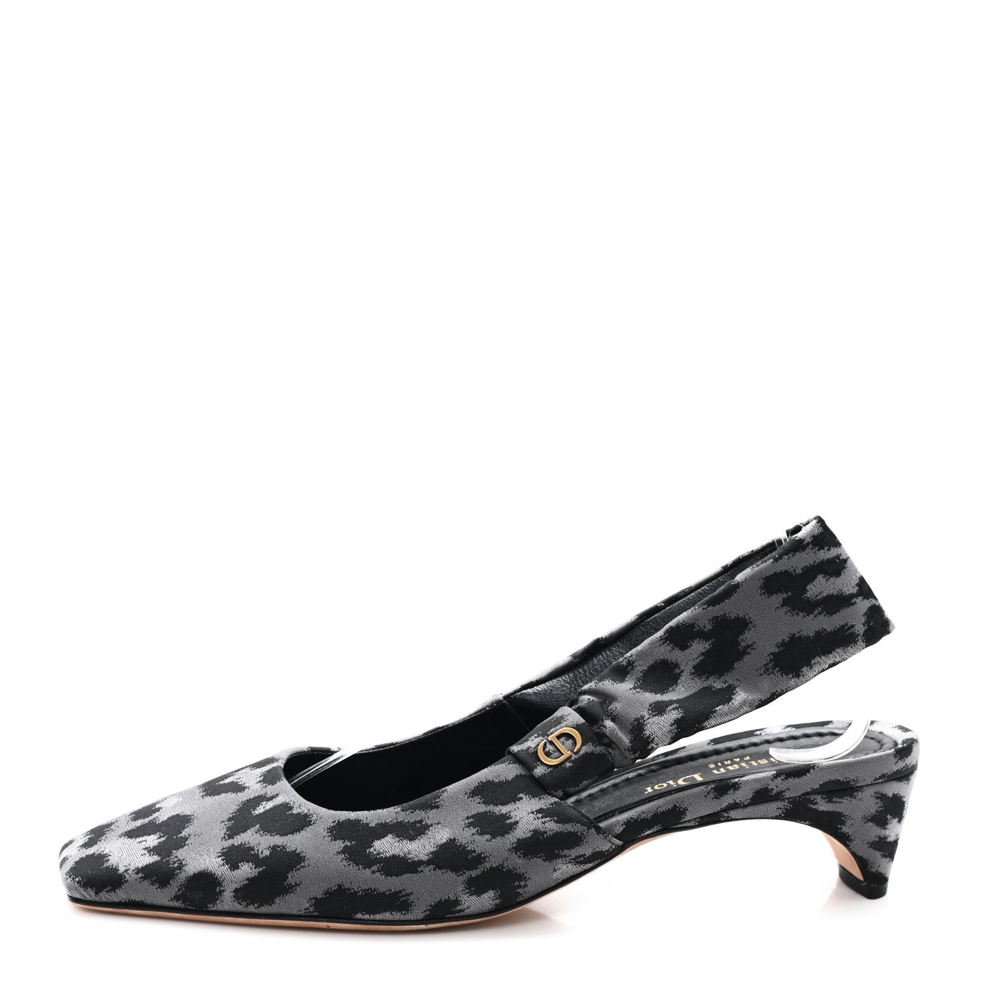 Shiny Nylon Leopard Print Mizza Slingback Pumps  40 Grey