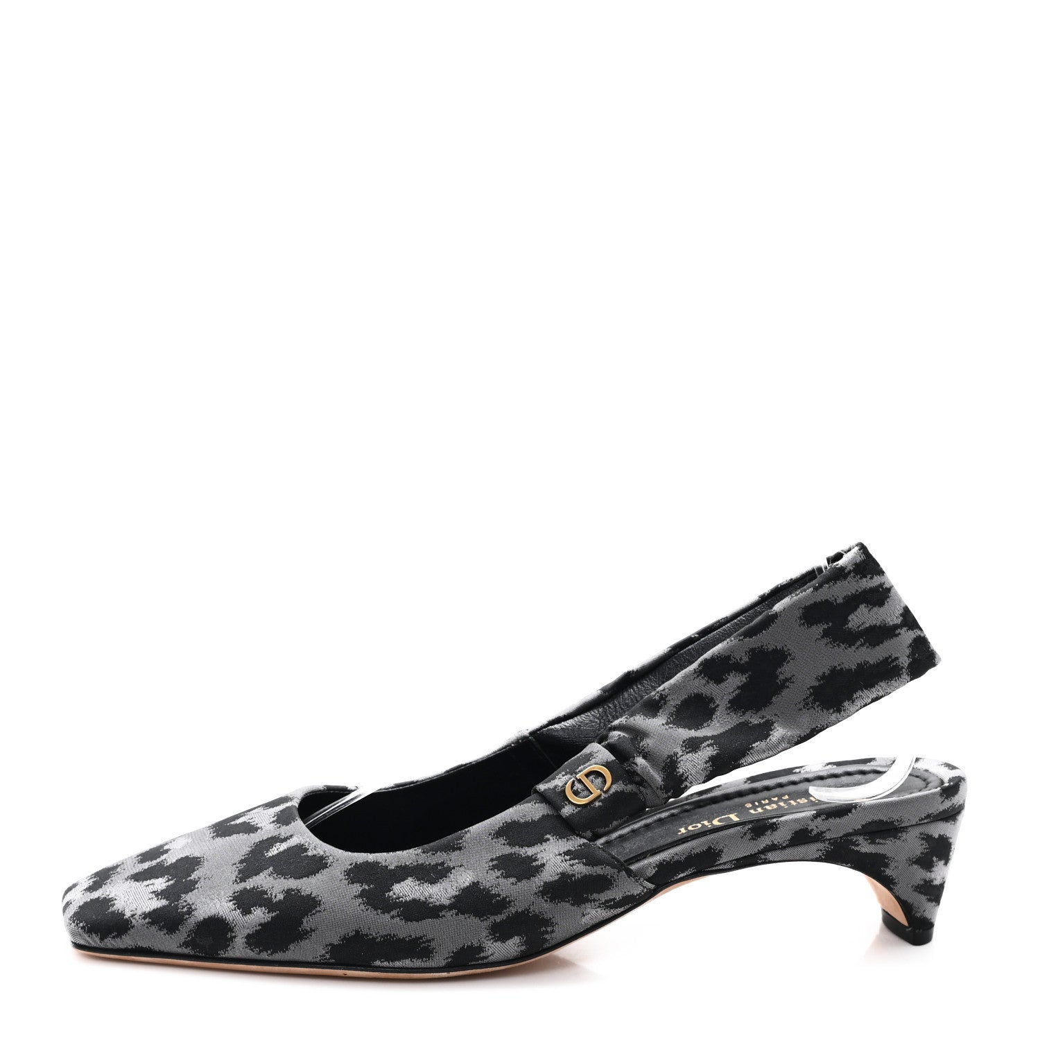 Christian Dior Shiny Nylon Leopard Print Mizza Slingback Pumps  40 Grey 1 of 9