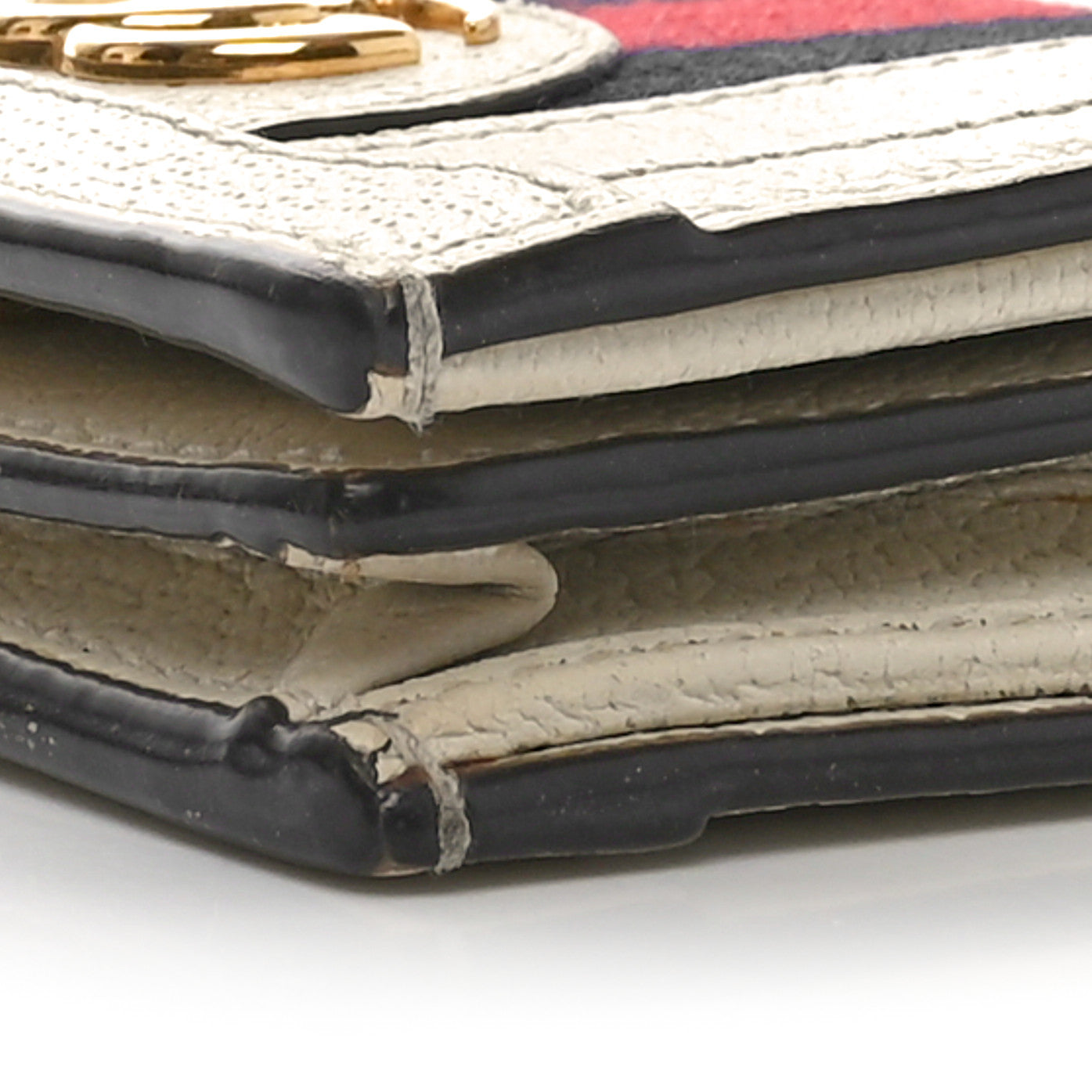 Textured Calfskin Web Ophidia Card Case Mystic White