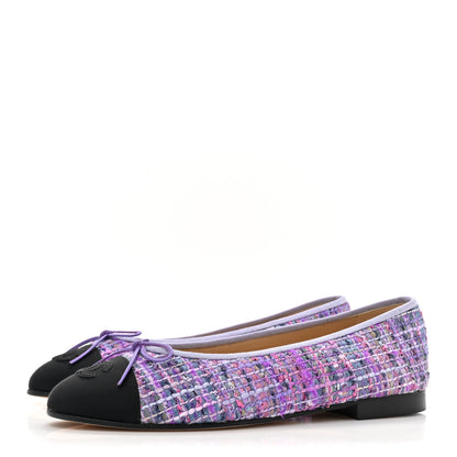 Chanel Tweed Grosgrain Cap Toe Ballerina Flats 38.5 Purple Black 3 of 10