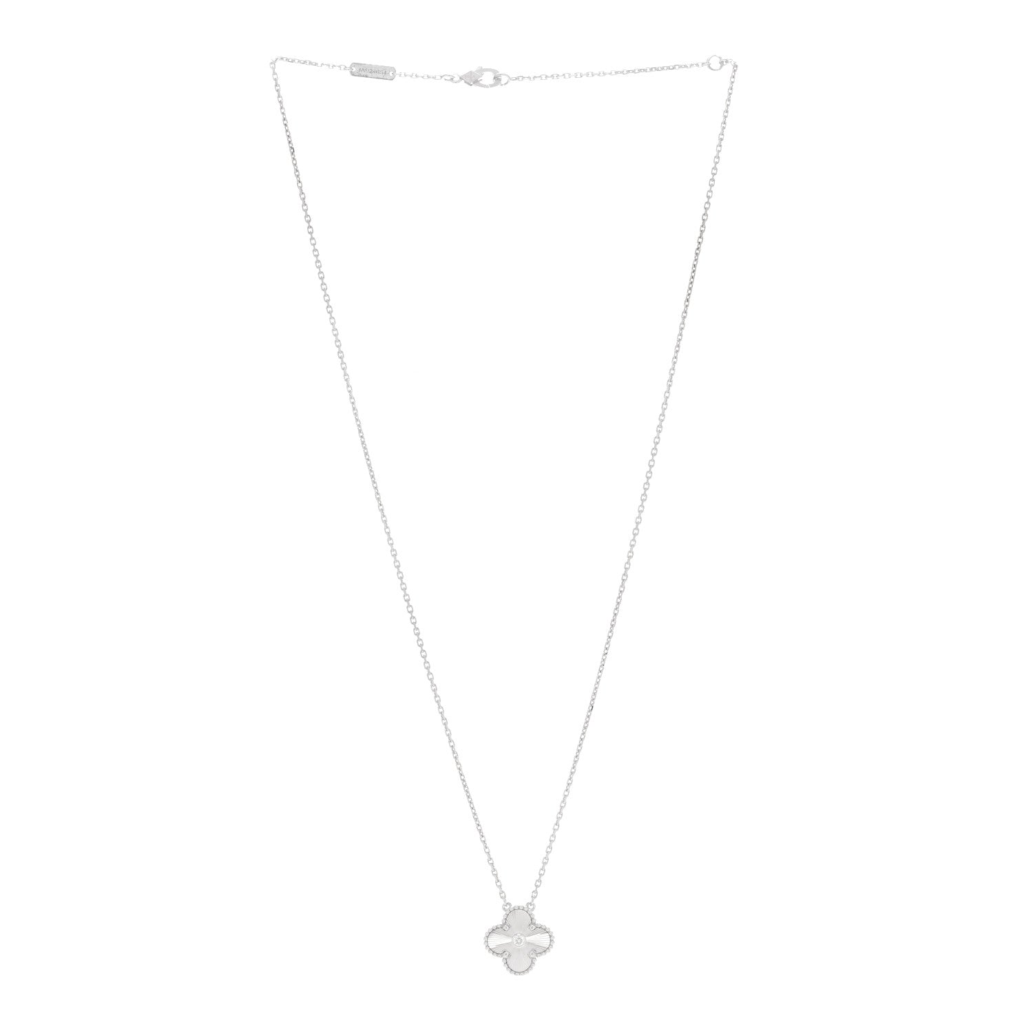 Van Cleef & Arpels 18K White Gold Diamond Guilloche Vintage Alhambra Pendant Necklace 3 of 7