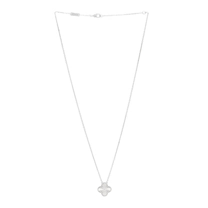 Van Cleef & Arpels 18K White Gold Diamond Guilloche Vintage Alhambra Pendant Necklace 3 of 7