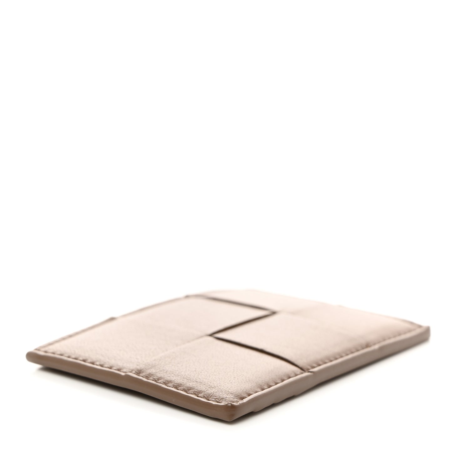 Nappa Intreccio Cassette Credit Card Holder Taupe Grey