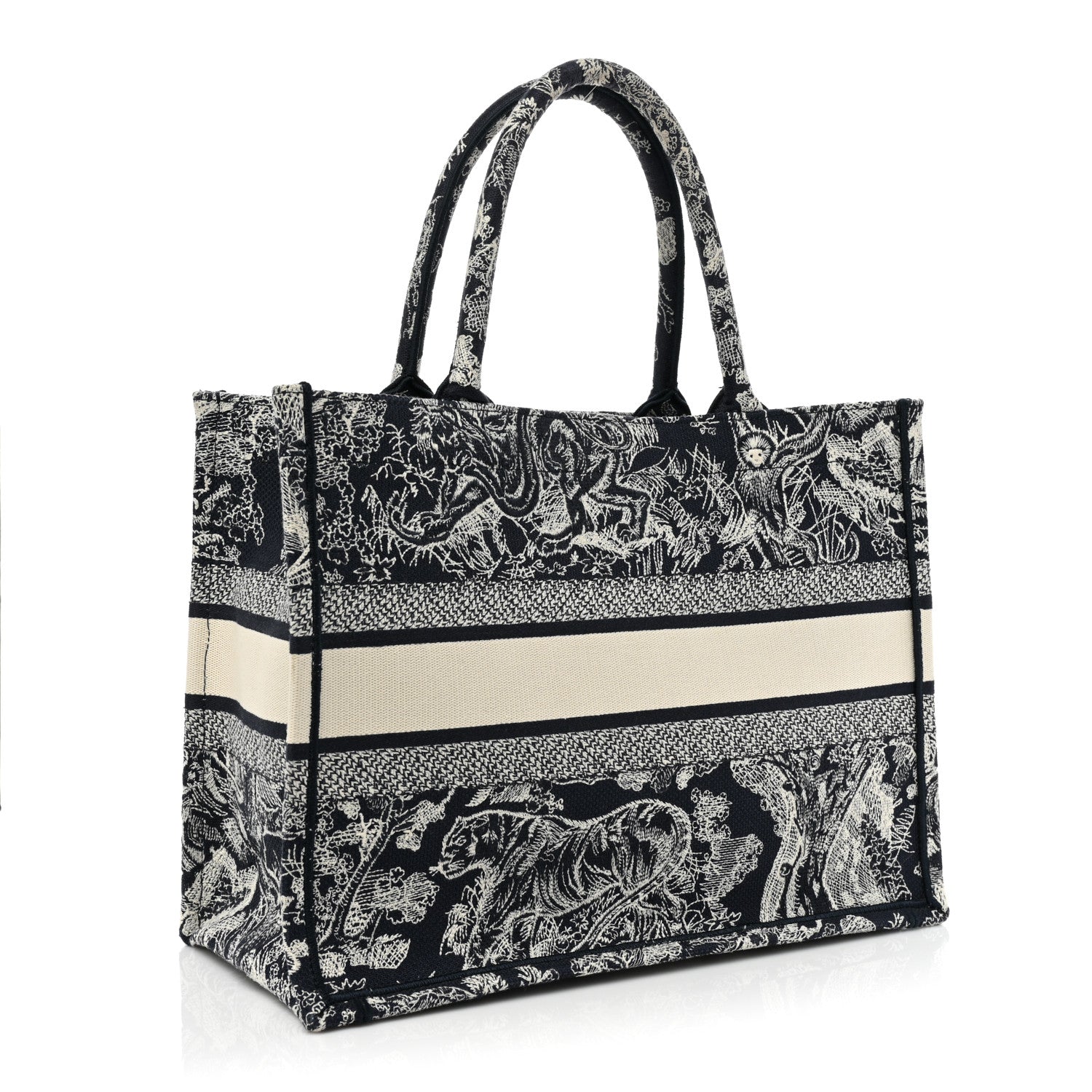 Christian Dior Canvas Embroidered Medium Toile De Jouy Reverse Book Tote Blue 3 of 12