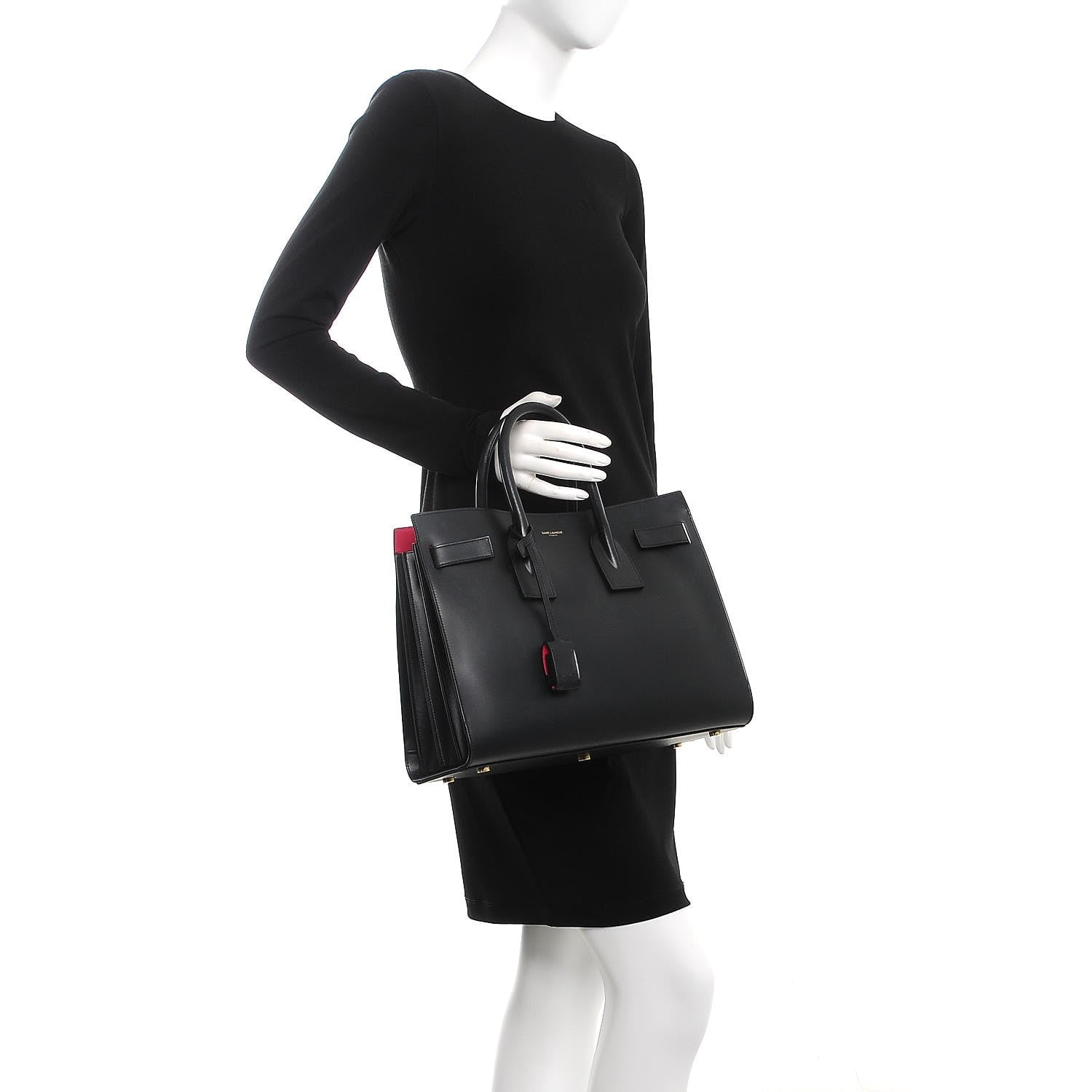 Saint Laurent Calfskin Small Sac De Jour Black Fuchsia 3 of 13