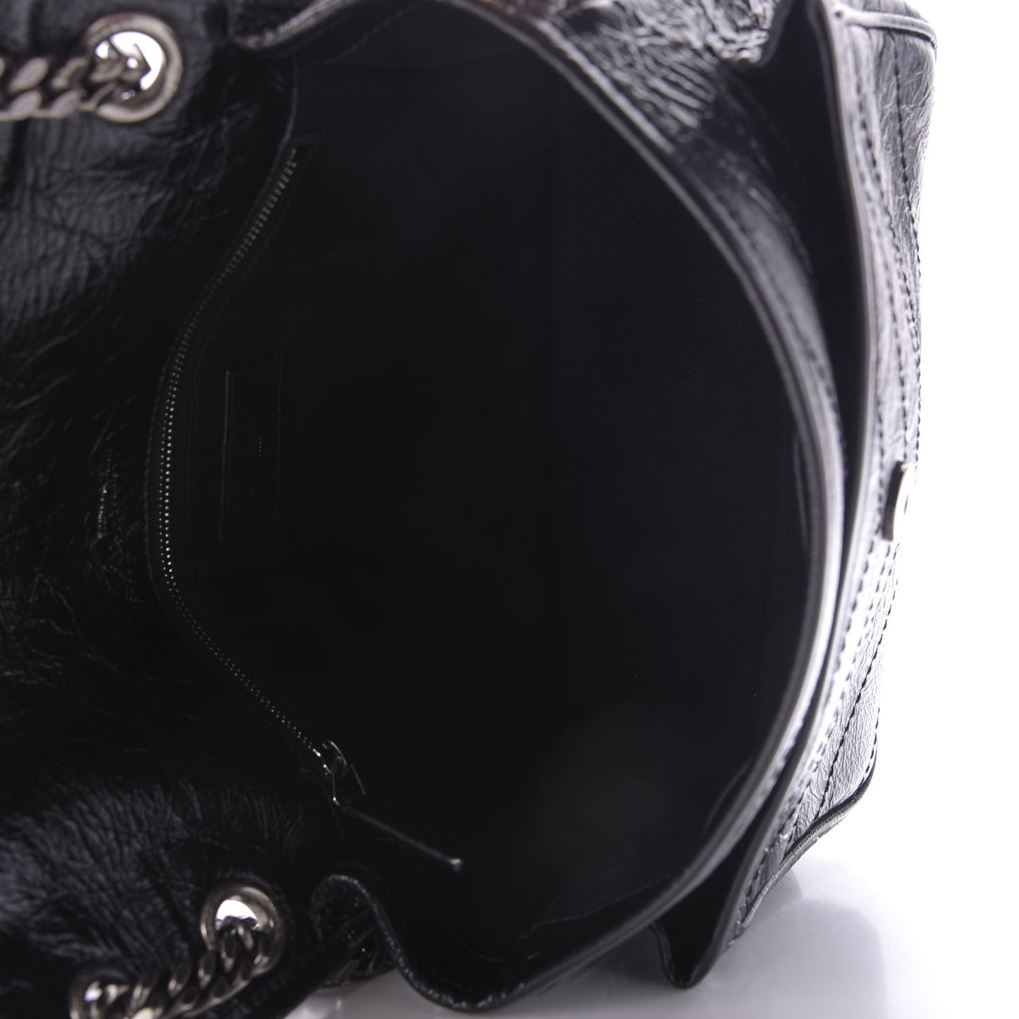 Crinkled Calfskin Matelasse Monogram Medium Niki Chain Satchel Black