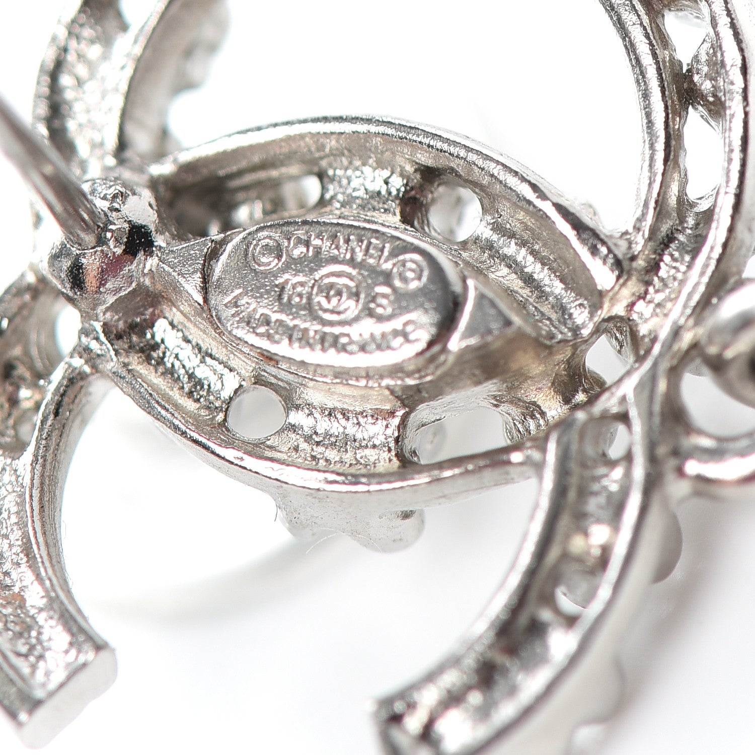 Chanel Crystal Bead CC Dangle Earrings Silver 4 of 4