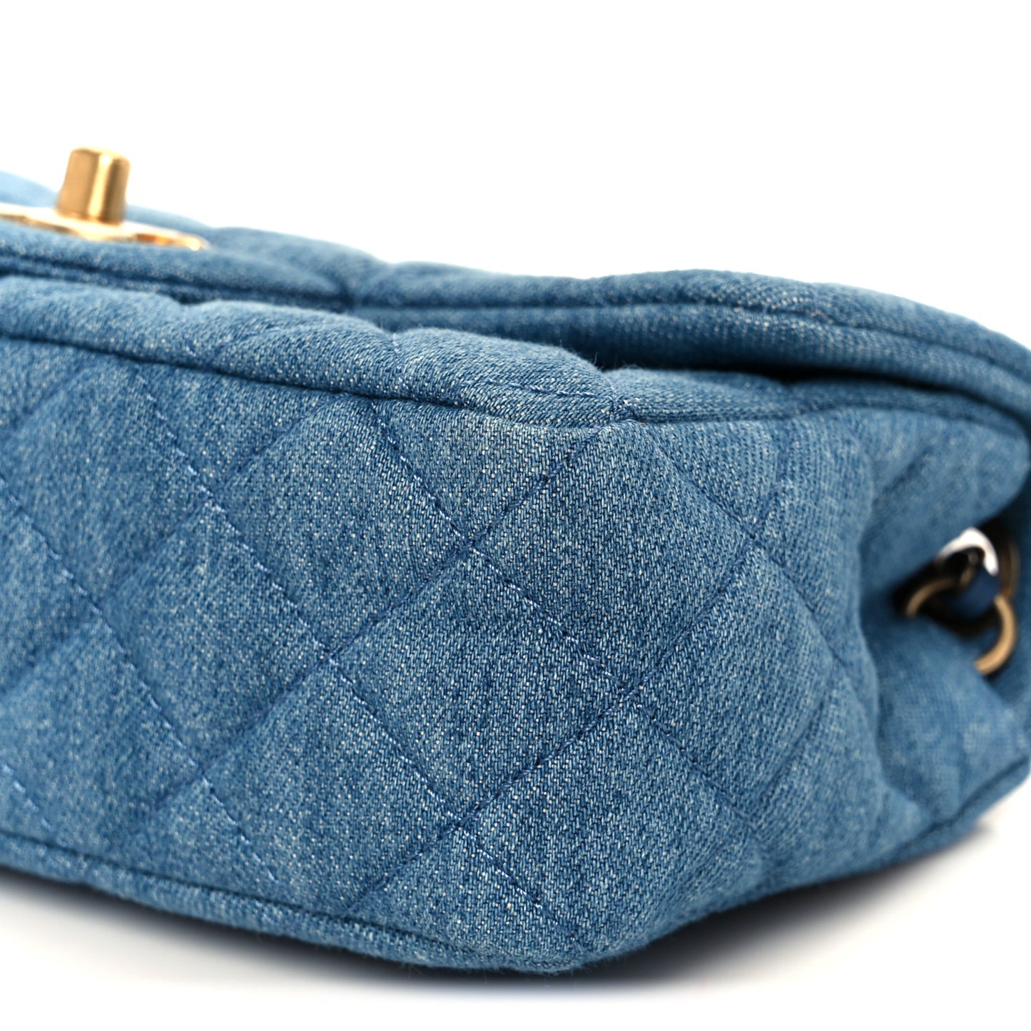Denim Quilted Mini Pearl Crush Rectangular Flap Blue