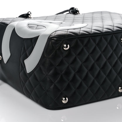 Chanel Calfskin Quilted Jumbo Cambon Bowler Black White 5 of 10