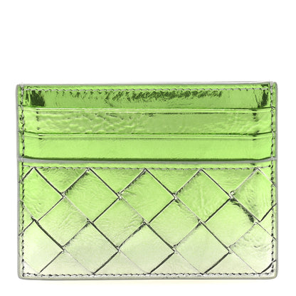 Bottega Veneta Metallic Laminated Goatskin Degrade Intrecciato Credit Card Case Silver Fresh Mint 1 of 8