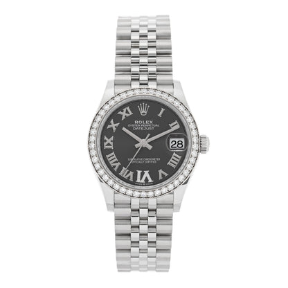 Rolex Stainless Steel 18K White Gold Diamond 31mm Oyster Perpetual Datejust Watch Dark Grey Roman 278384RBR 1 of 5