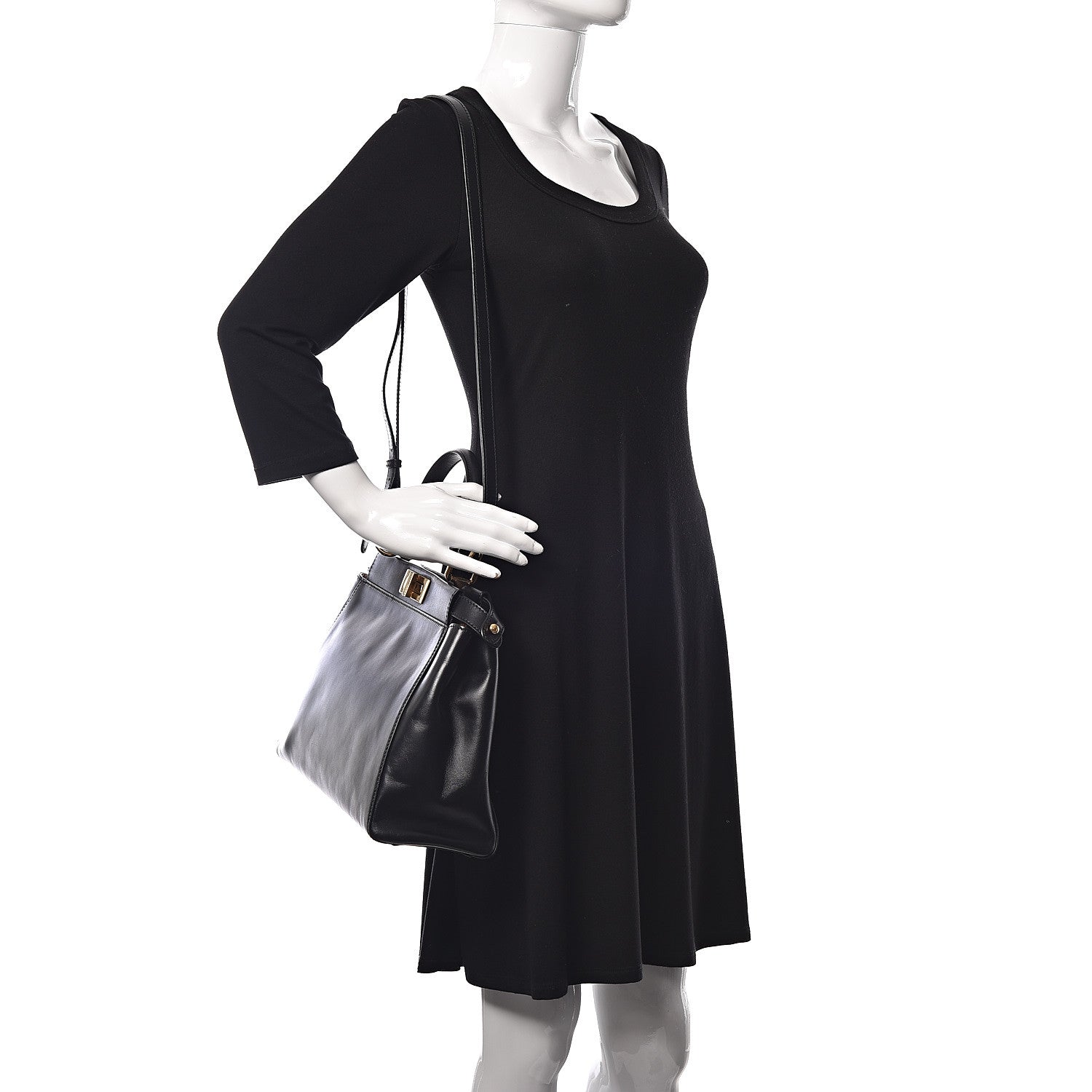 Fendi Vitello Morgan Shiny Nappa Medium Peekaboo Iconic Satchel Black Rosa Plaster 2 of 19