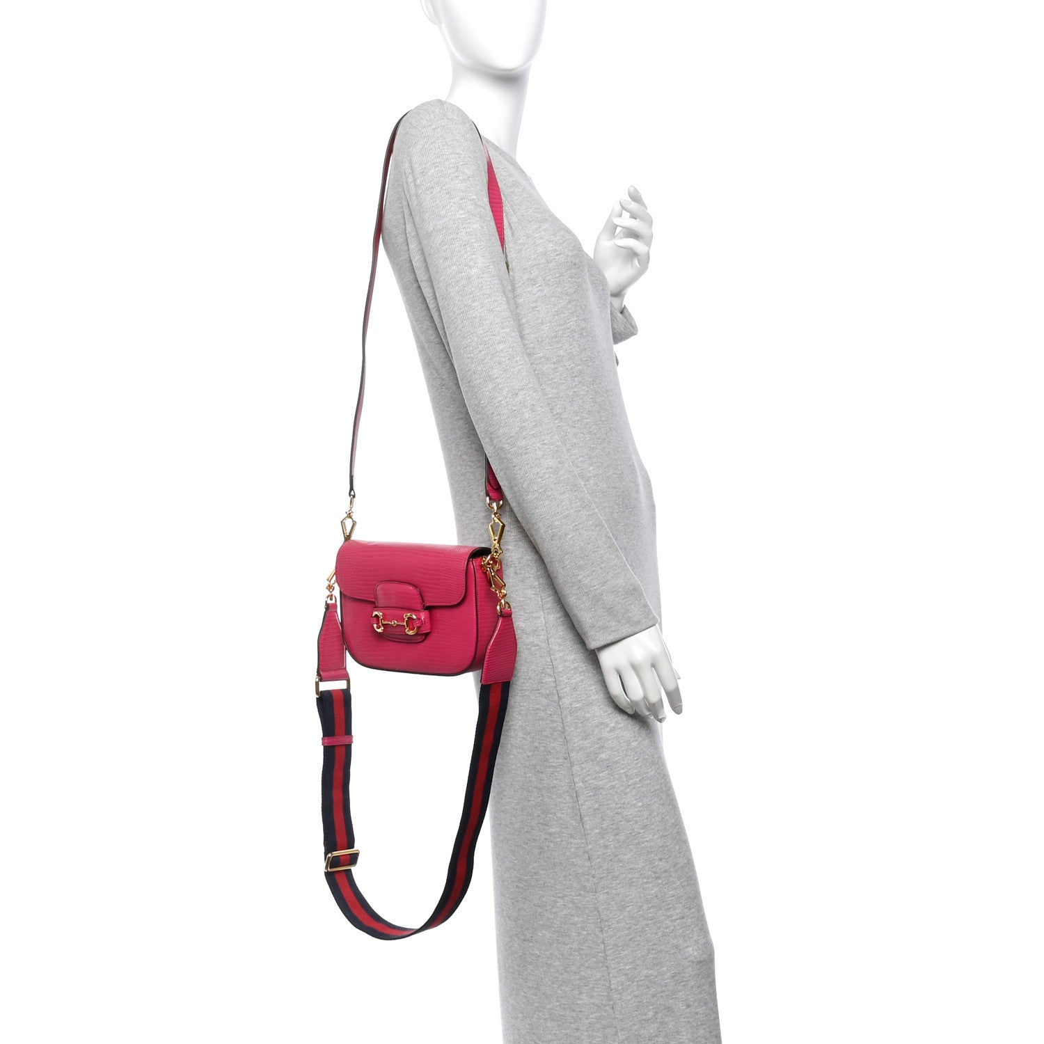 Gucci Lizard Web Mini Horsebit 1955 Shoulder Bag Pink 2 of 11