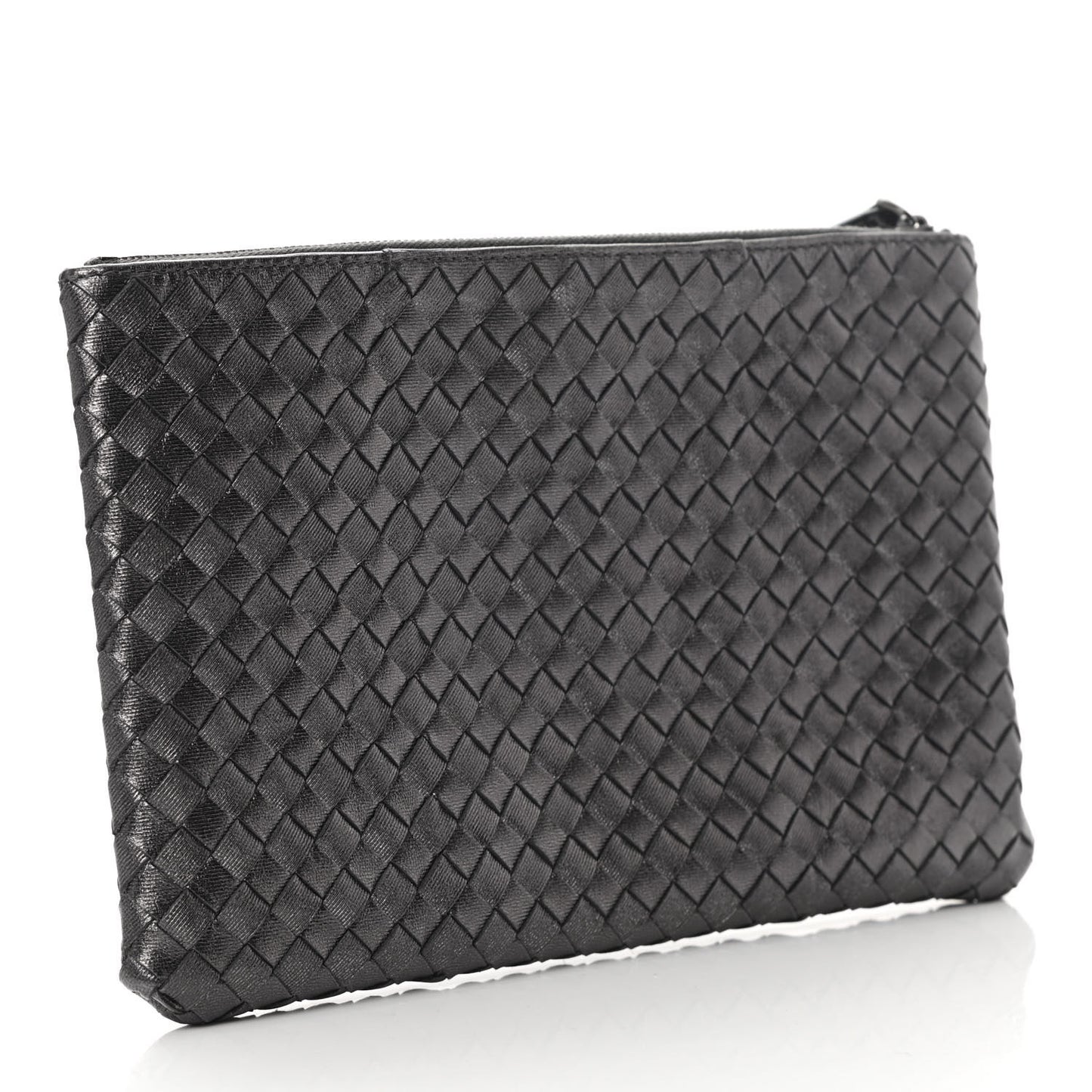 Nappa Intrecciato Flat Zip Biletto Pouch Light Grey