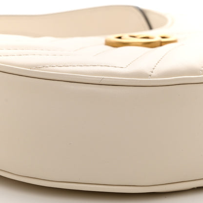 Gucci Calfskin Matelasse Chevron Mini GG Marmont Half Moon Hobo Mystic White 9 of 13