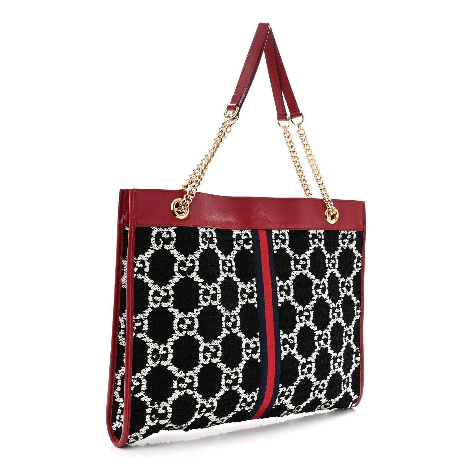 Gucci Tweed GG Monogram Large Rajah Chain Tote Romantic Cherry Black White 3 of 9