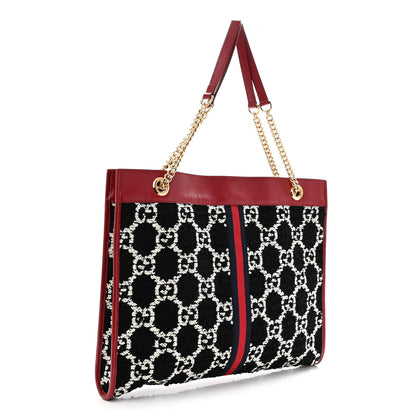 Gucci Tweed GG Monogram Large Rajah Chain Tote Romantic Cherry Black White 3 of 9