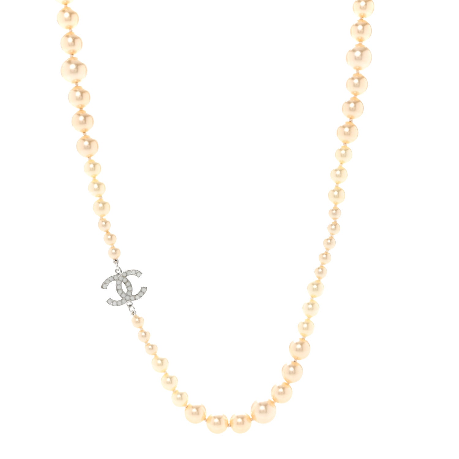 Chanel Graduated Pearl CC Long Necklace Silver 1 of 5