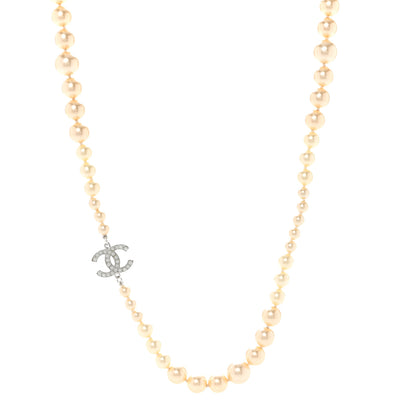 Chanel Graduated Pearl CC Long Necklace Silver 1 of 5