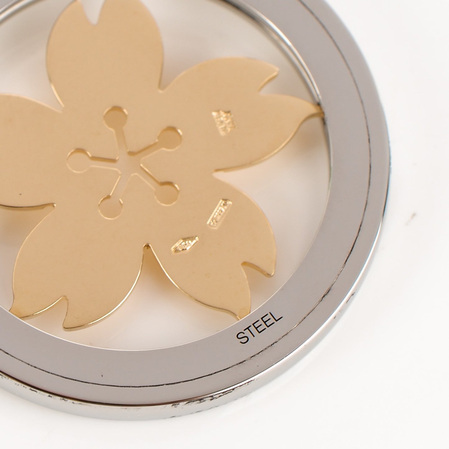 Stainless Steel 18K Yellow Gold Large Tondo Sakura Flower Pendant