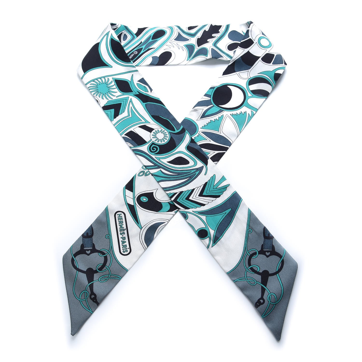 Hermes Silk Folklore Twilly White Menthol Gris 1 of 3