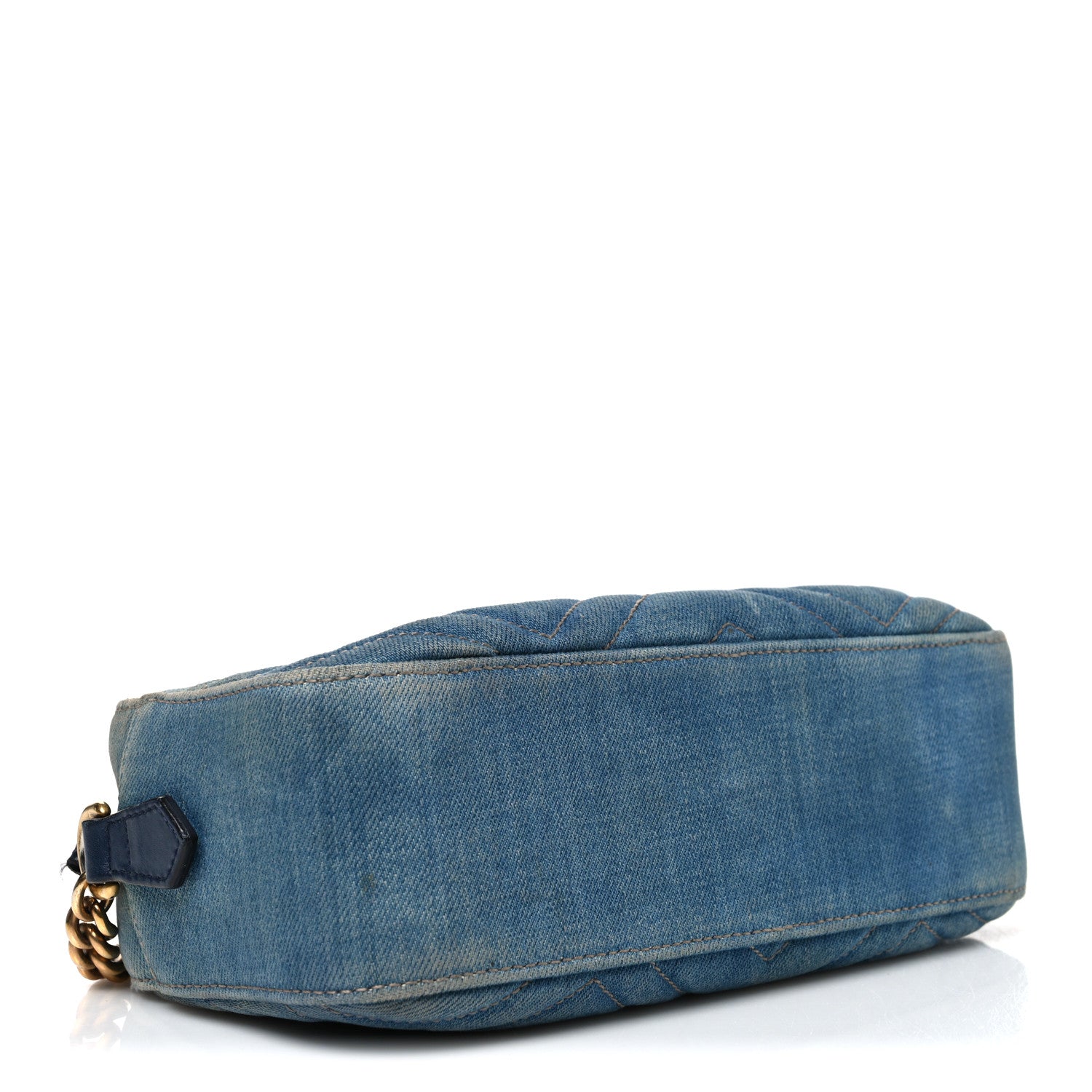 Gucci Denim Matelasse Small Pearly GG Marmont Chain Shoulder Bag Blue 4 of 12