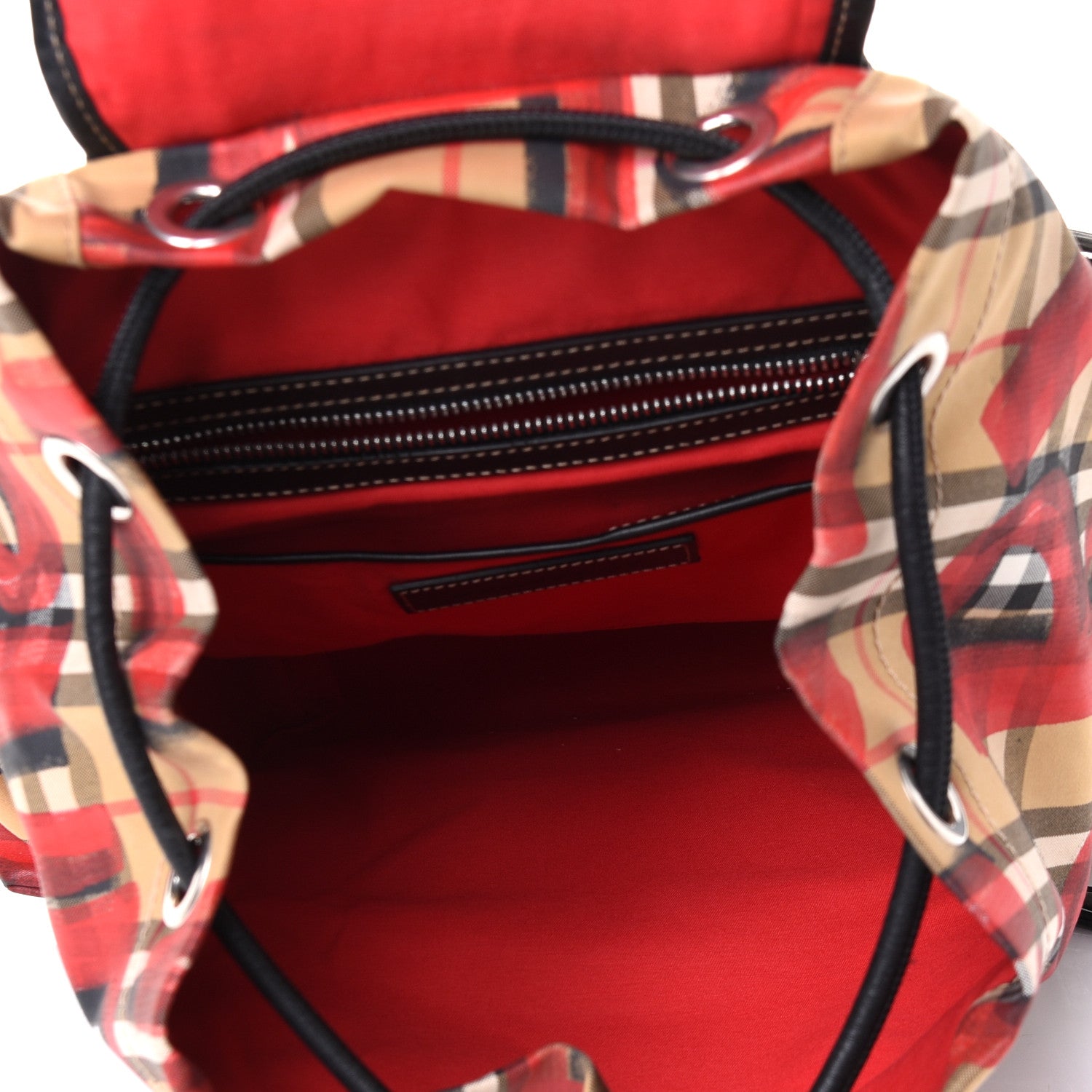 Burberry Vintage Check Graffiti Print Medium Rucksack Backpack Antique Yellow Red 7 of 12