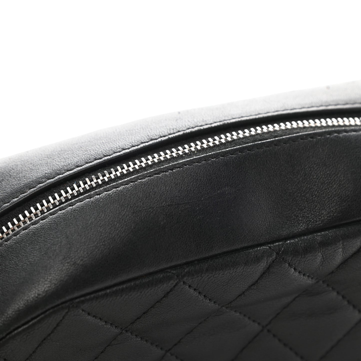 Lambskin Quilted Medium Curvy Pouch Cosmetic Case Black